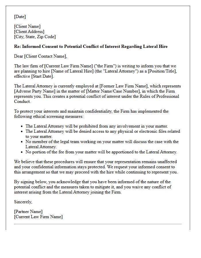 Law Firm Lateral Hire Conflict Waiver Letter