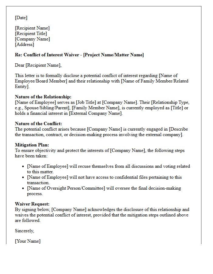 Corporate Family Conflict of Interest Waiver Letter