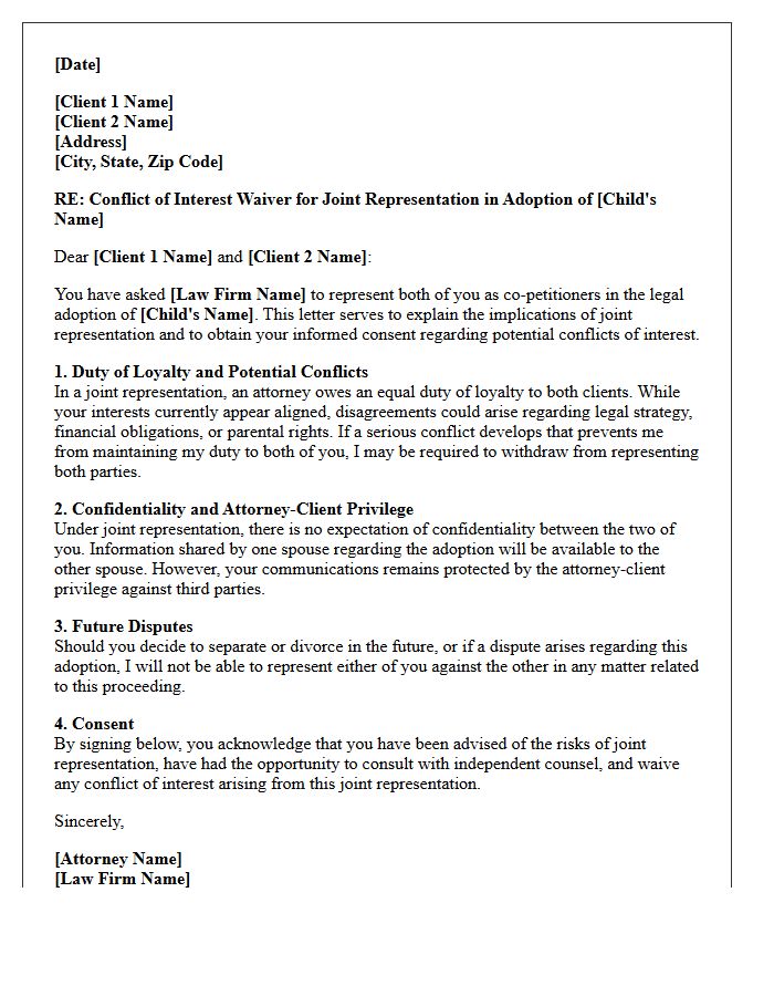 Adoption Proceeding Spousal Joint Representation Conflict Waiver Letter