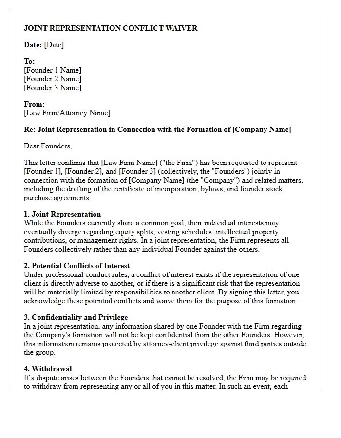 Startup Founders Joint Representation Conflict Waiver Letter