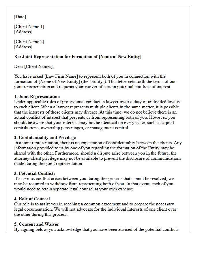 Initial Entity Formation Joint Representation Conflict Waiver Letter