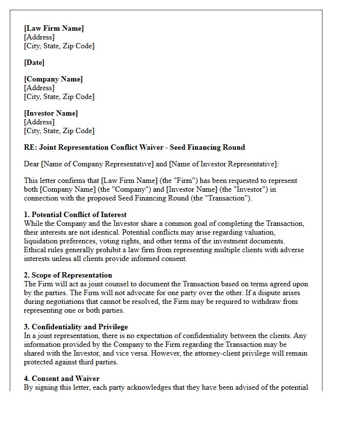 Seed Financing Round Joint Representation Conflict Waiver Letter