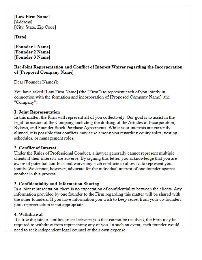 Pre-Incorporation Agreement Joint Representation Conflict Waiver Letter