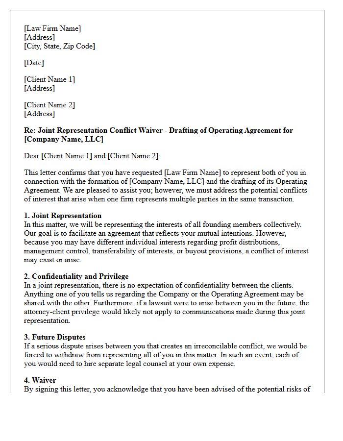 Operating Agreement Drafting Joint Representation Conflict Waiver Letter
