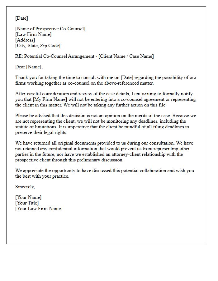 Post-Consultation Co-Counsel Non-Engagement Letter