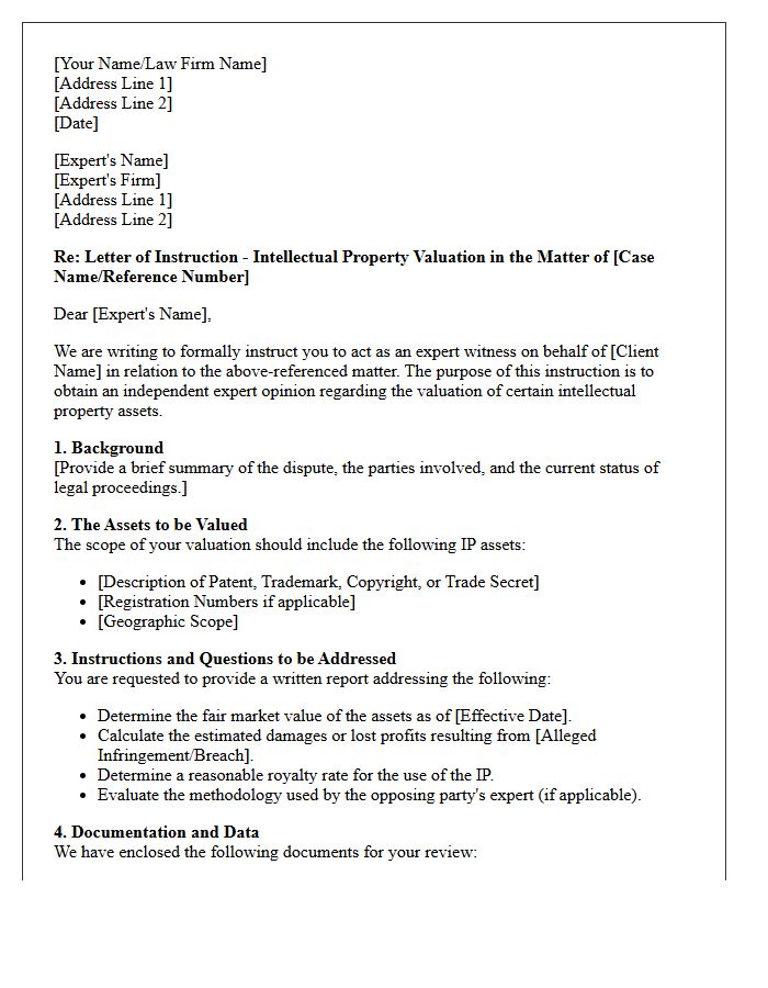 Letter of Instruction to Intellectual Property Valuation Expert Witness