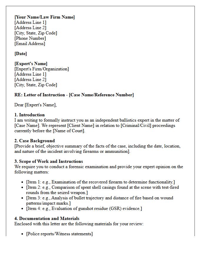 Letter of Instruction to Ballistics Expert Witness