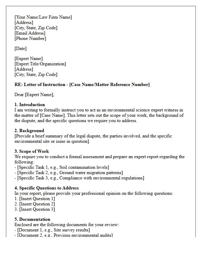 Letter of Instruction to Environmental Science Expert Witness