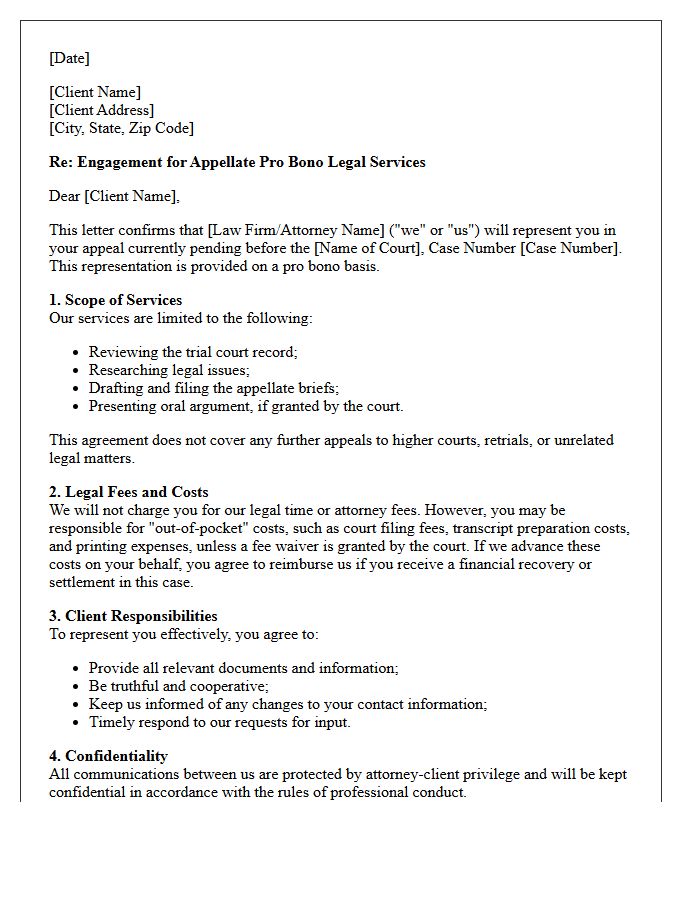 Appellate Pro Bono Legal Services Engagement Letter