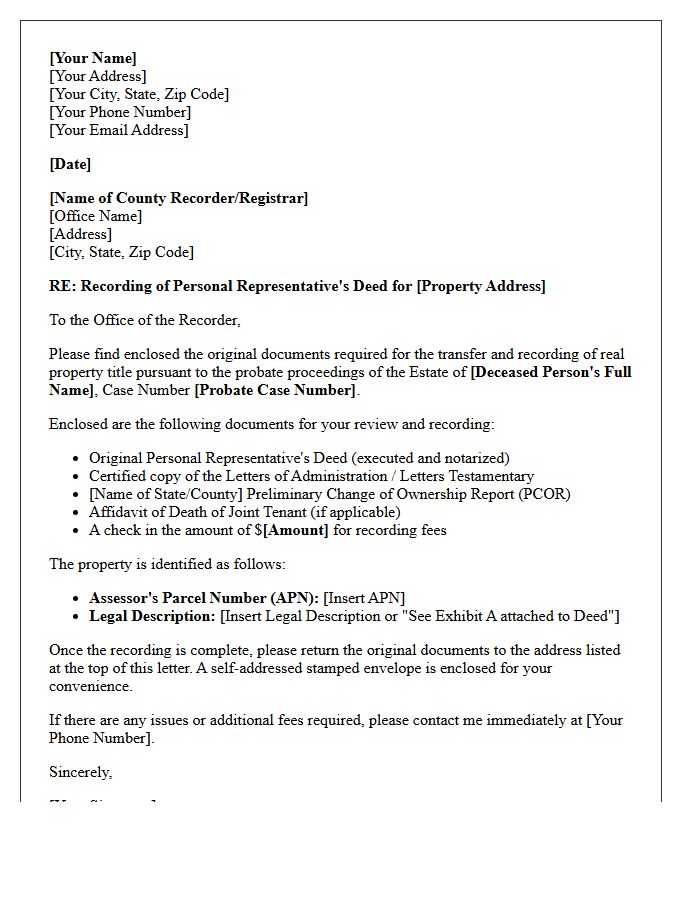 Letter of Instruction for Probate Property Transfer and Deed Recording