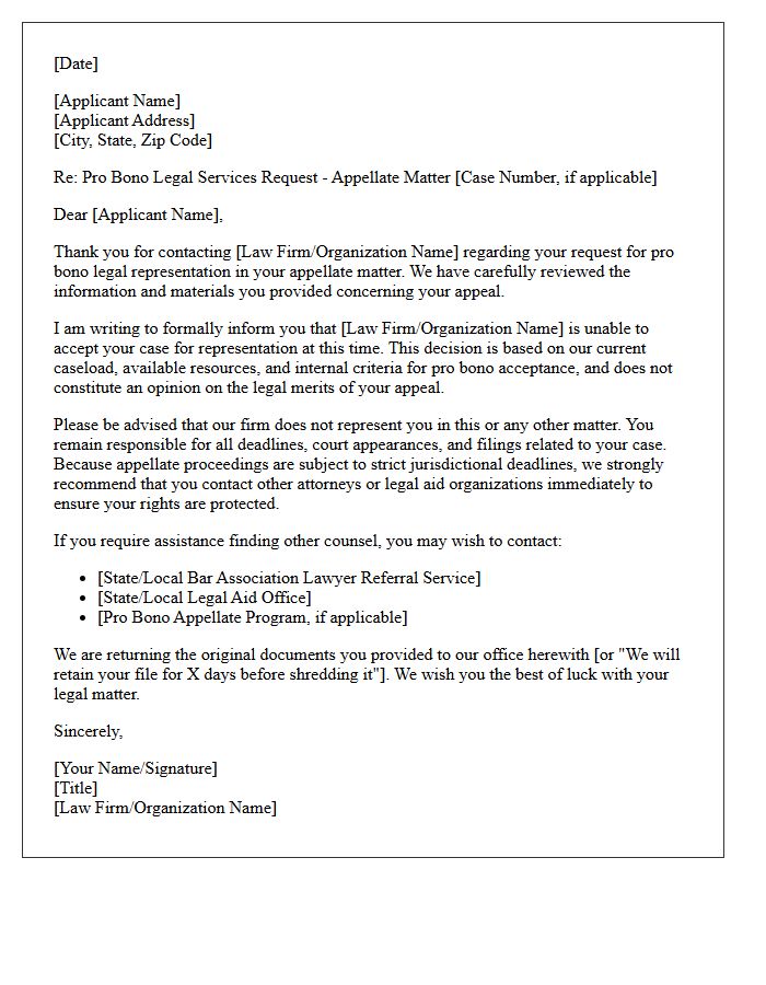 Pro Bono Request Non-Engagement Letter Declining Appellate Representation