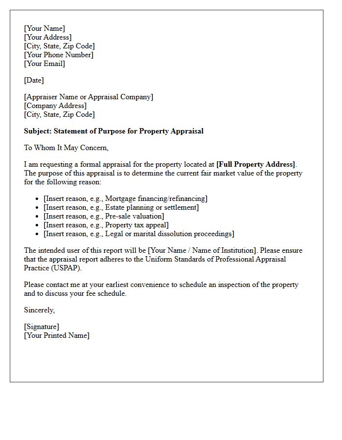 Purpose of the Property Appraisal Letter