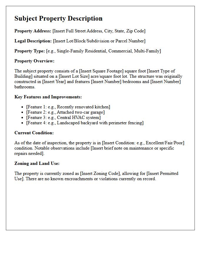 Subject Property Description Letter Section