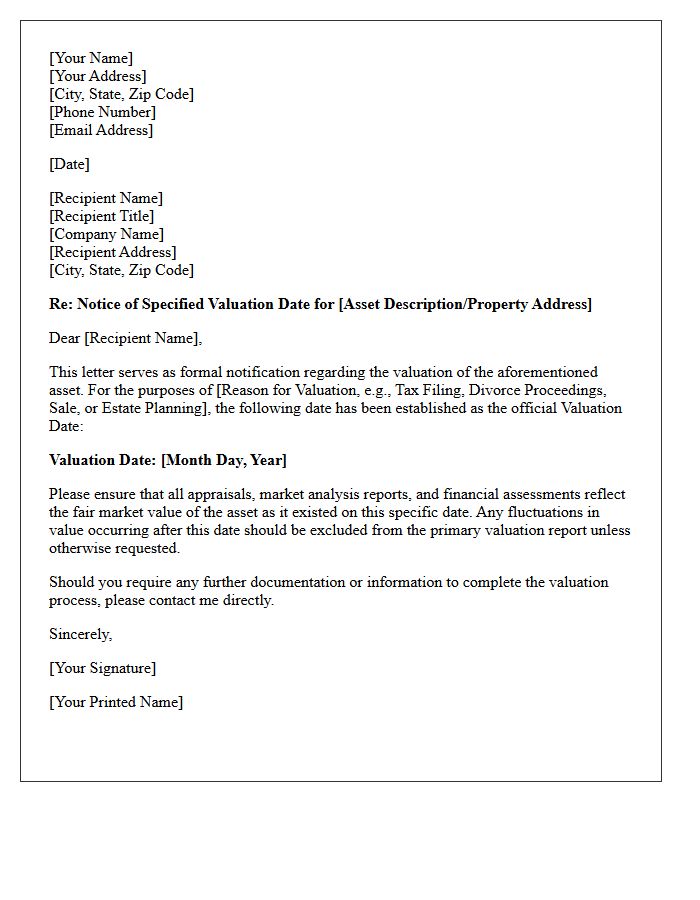 Valuation Date Specified in Letter