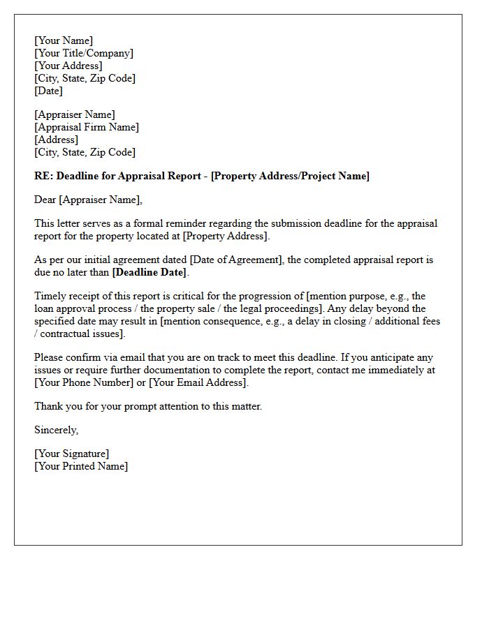 Deadline for Appraisal Report Letter