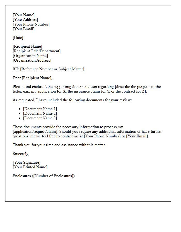Supporting Documents Enclosed with Letter