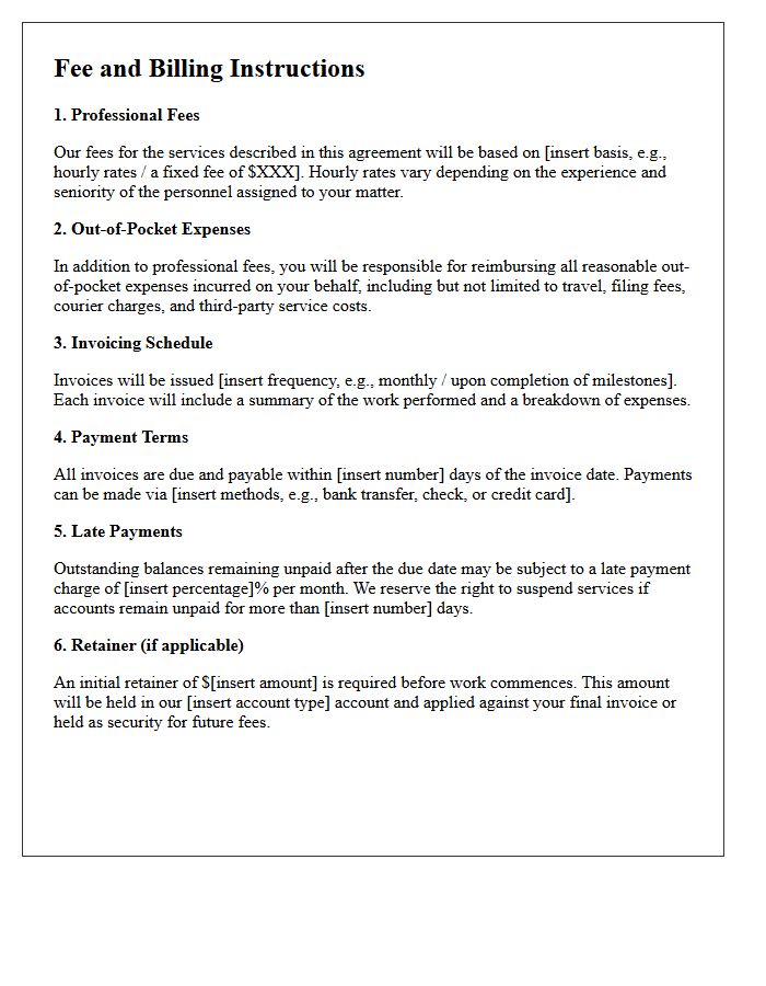 Fee and Billing Instructions Letter Section