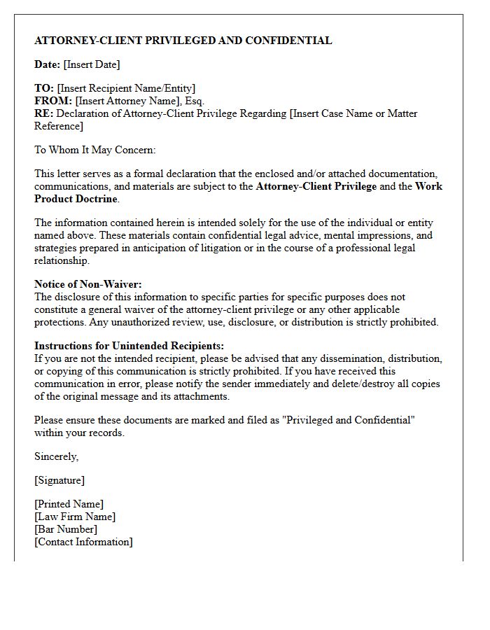Attorney-Client Privilege Letter Declaration
