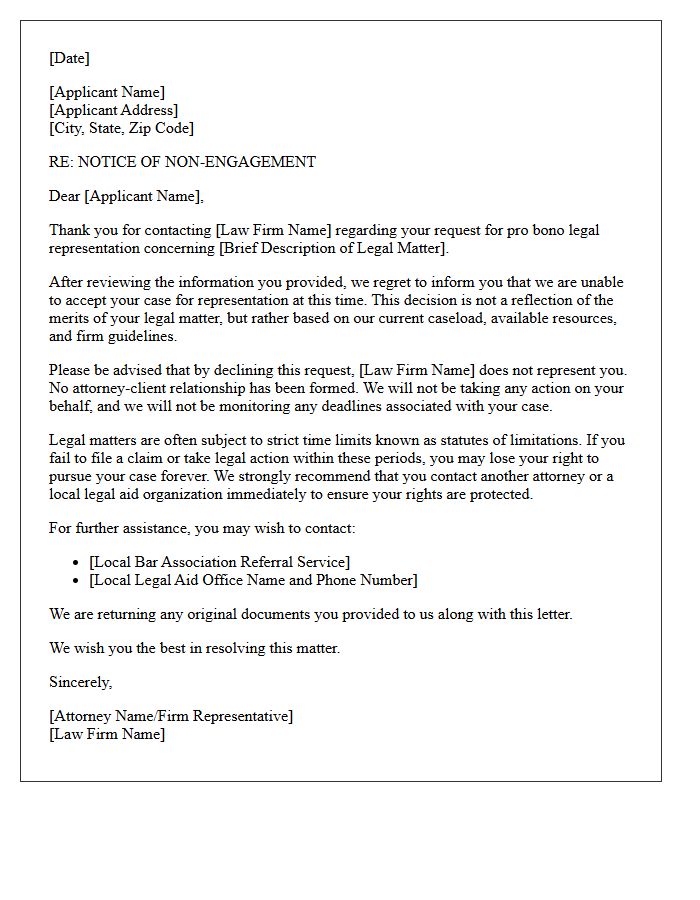 General Pro Bono Request Non-Engagement Letter