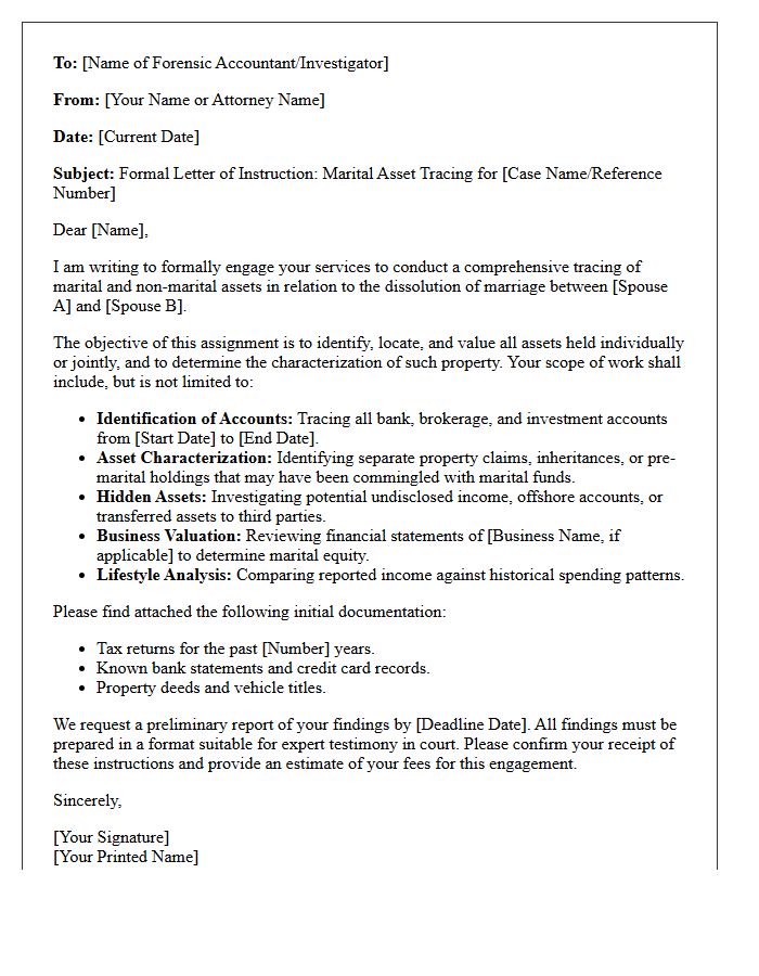 Letter of Instruction for Marital Asset Tracing