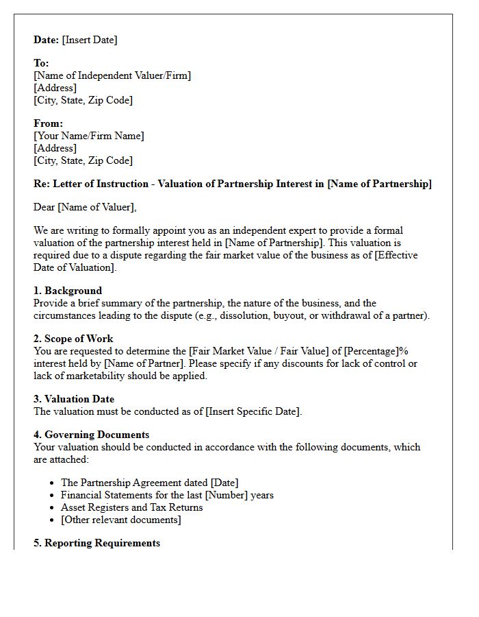 Letter of Instruction for Partnership Valuation Dispute