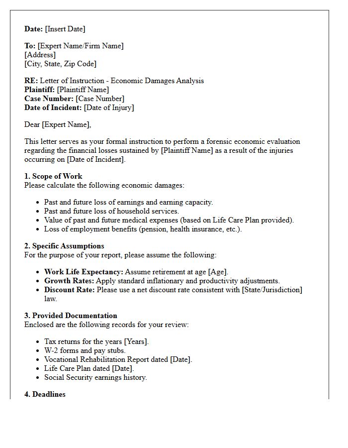 Letter of Instruction for Personal Injury Economic Damages