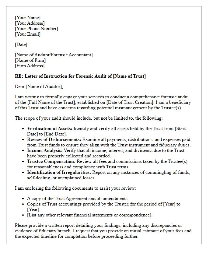 Letter of Instruction for Trust Mismanagement Audit