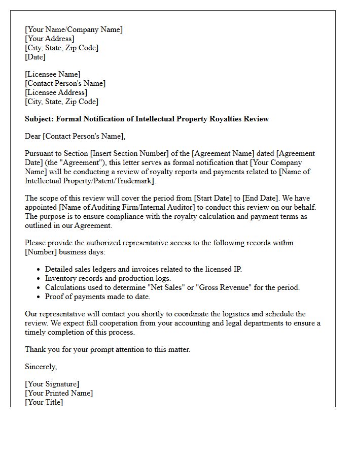 Letter of Instruction for Intellectual Property Royalties Review