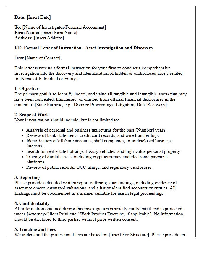 Letter of Instruction for Hidden Asset Discovery