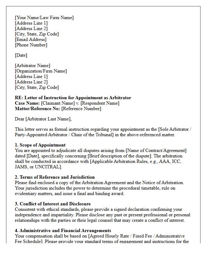 Letter of Instruction for Arbitrator Appointment