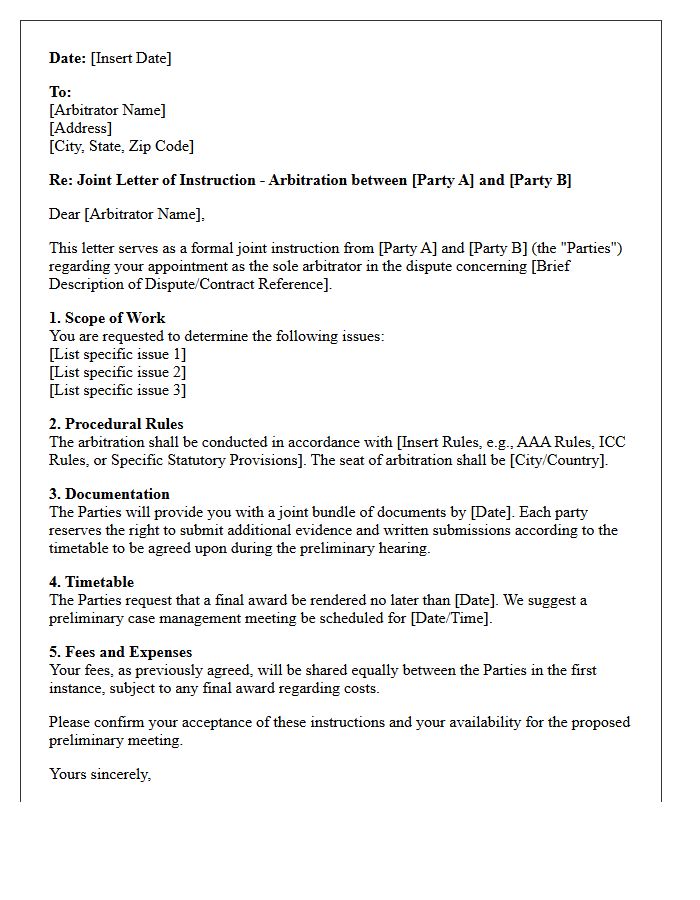 Joint Letter of Instruction to Arbitrator