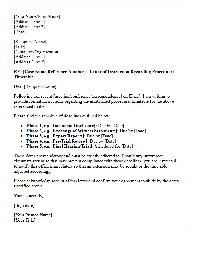 Letter of Instruction Regarding Procedural Timetable