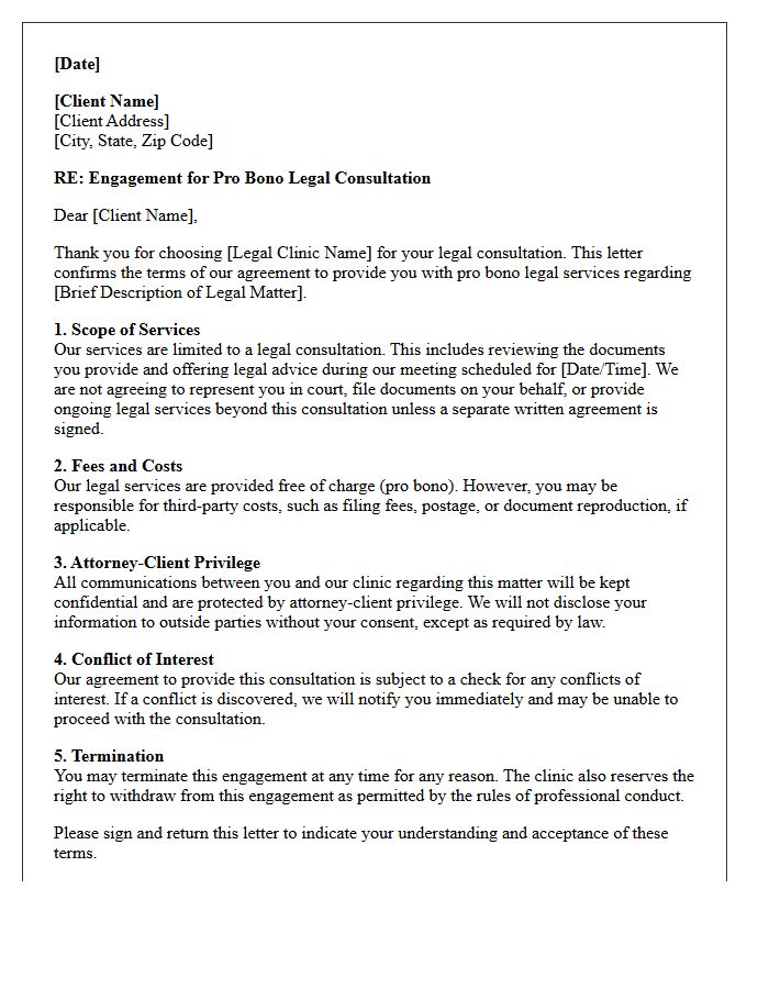 Legal Clinic Consultation Pro Bono Engagement Letter
