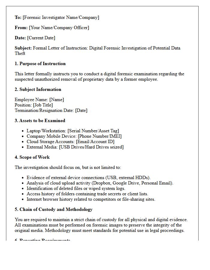 Letter of Instruction for Employee Data Theft Forensics