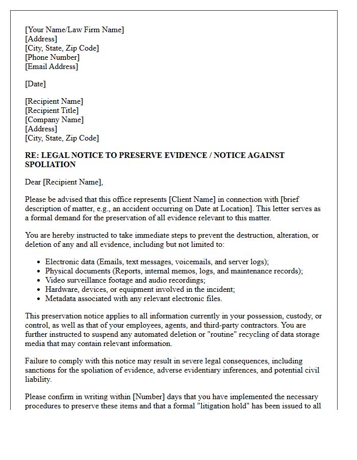 Letter of Instruction Concerning Spoliation of Evidence Investigation