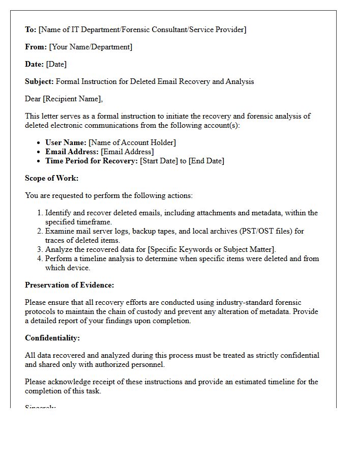 Letter of Instruction for Deleted Email Recovery and Analysis