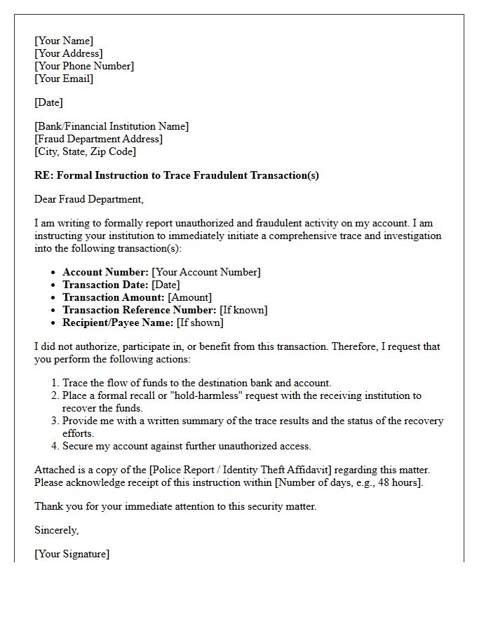 Letter of Instruction Regarding Fraudulent Financial Transaction Tracing