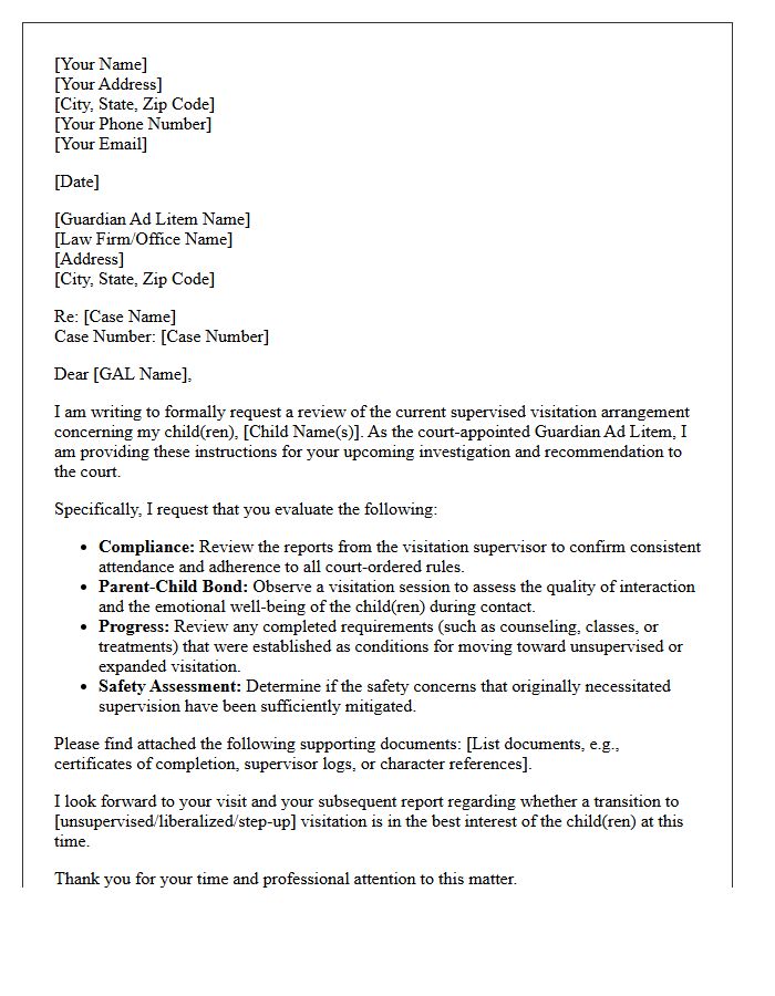 Letter Of Instruction To Guardian Ad Litem For Supervised Visitation Review