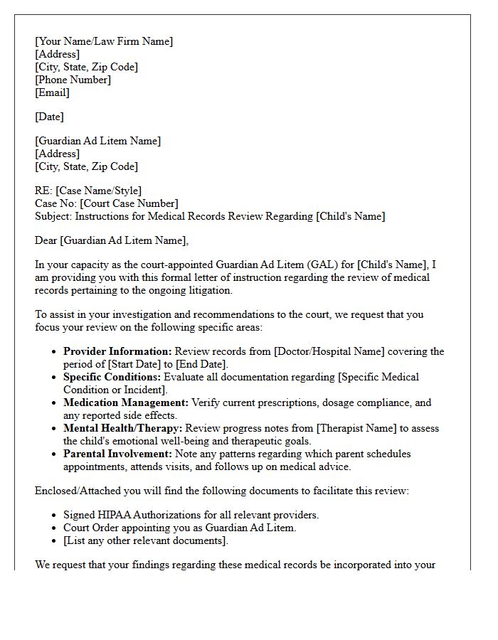 Letter Of Instruction To Guardian Ad Litem Concerning Medical Records Review