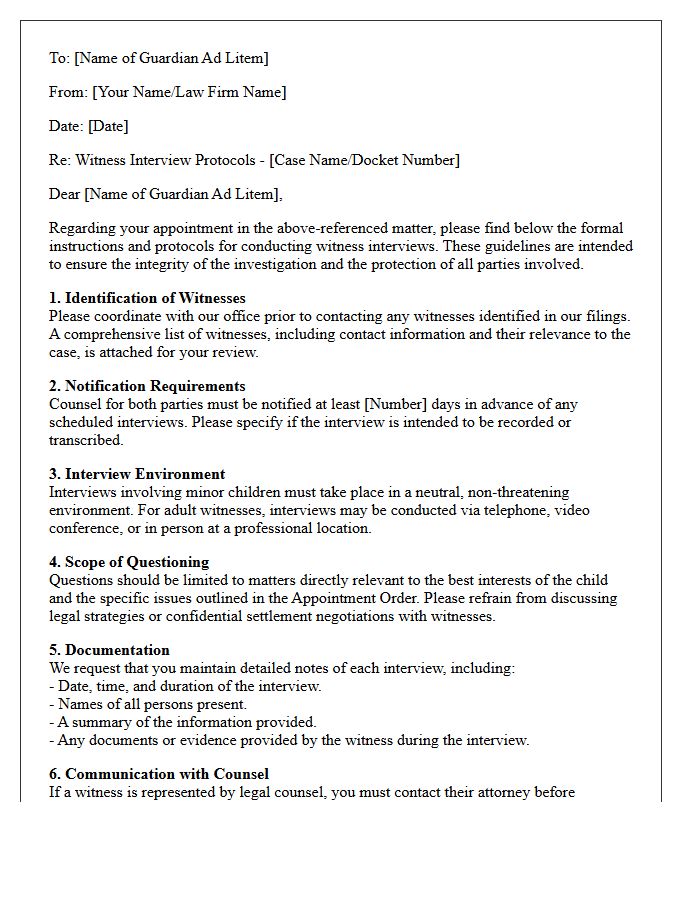 Letter Of Instruction To Guardian Ad Litem Detailing Witness Interview Protocols