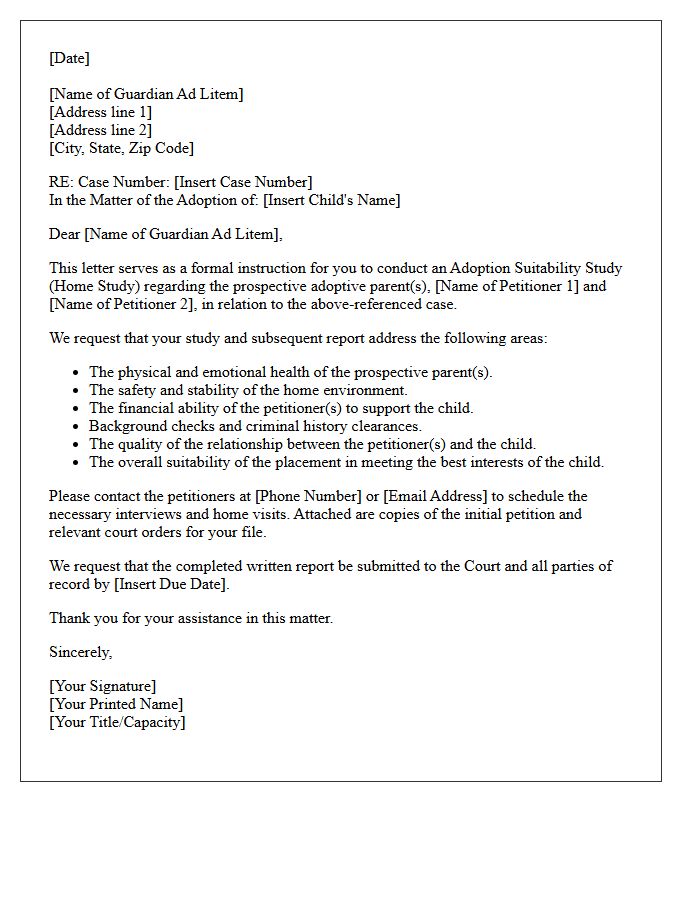 Letter Of Instruction To Guardian Ad Litem Regarding Adoption Suitability Study