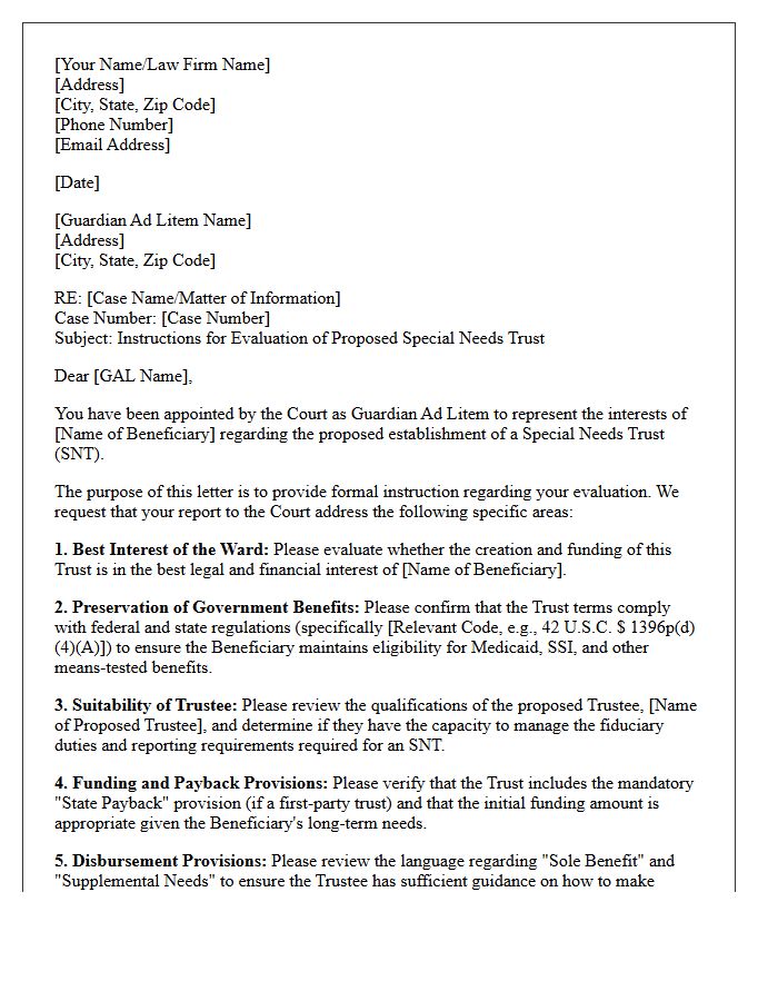 Letter Of Instruction To Guardian Ad Litem For Special Needs Trust Evaluation