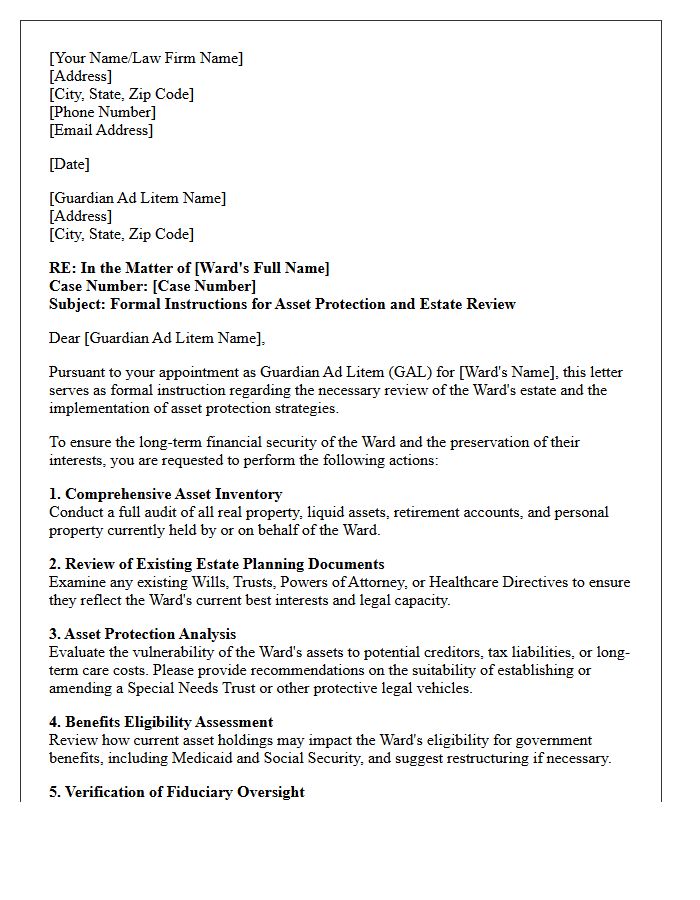 Letter Of Instruction To Guardian Ad Litem For Asset Protection And Estate Review