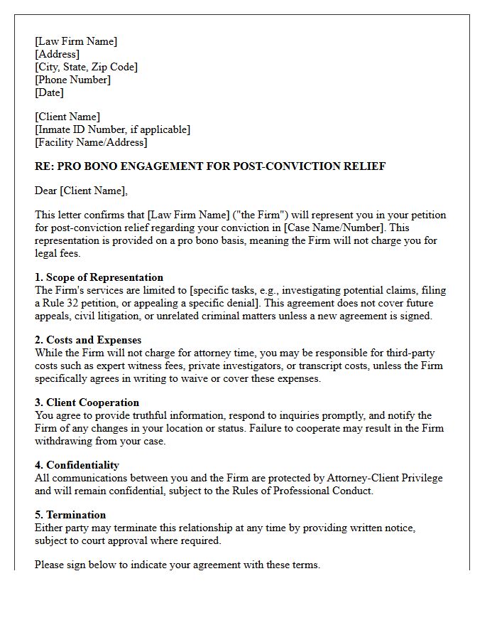 Post-Conviction Relief Pro Bono Engagement Letter