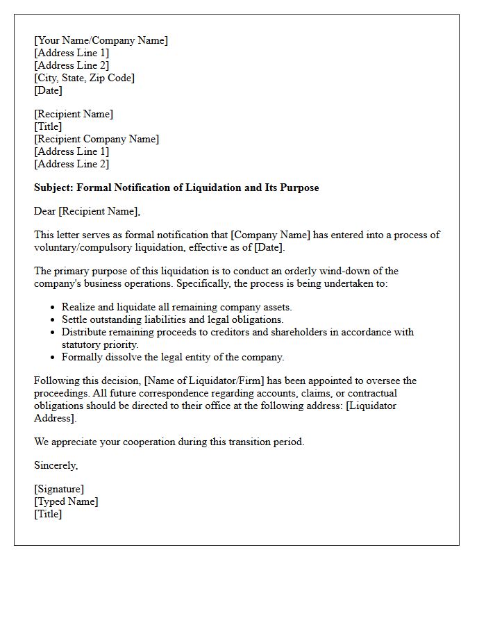Purpose Of The Liquidation Letter