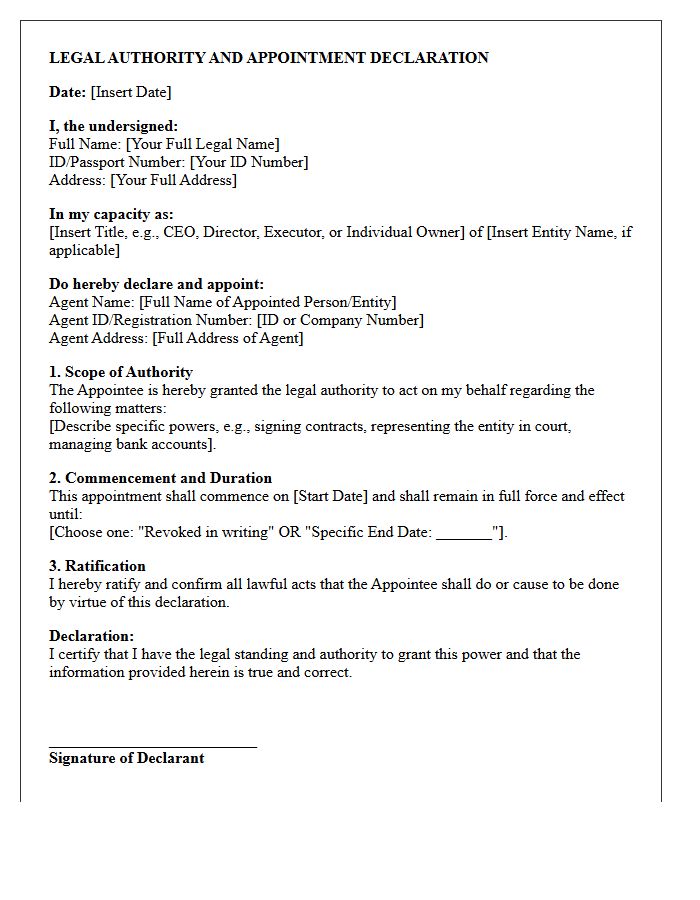 Legal Authority And Appointment Declaration