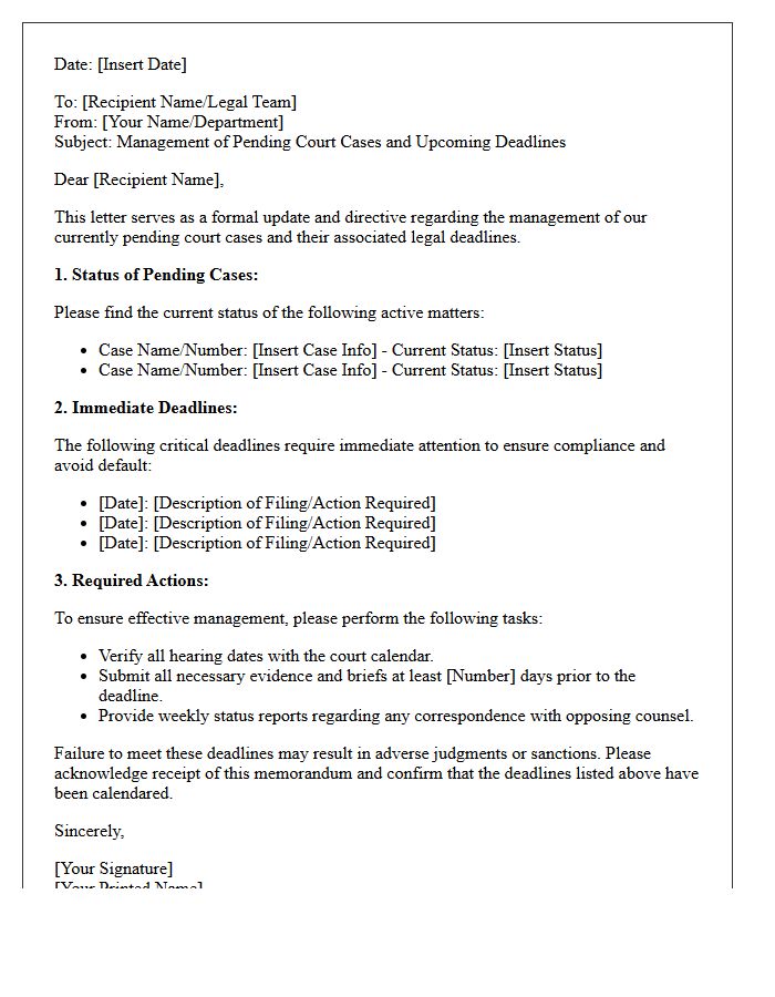 Management Of Pending Court Cases And Deadlines