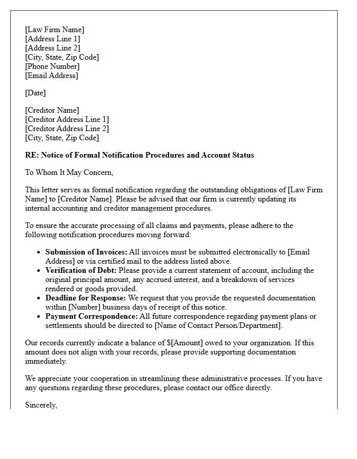 Notification Procedures For Law Firm Creditors