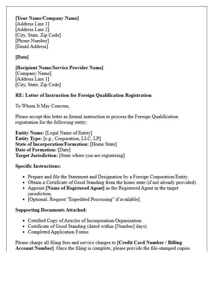 Letter Of Instruction For Foreign Qualification Registration Processing
