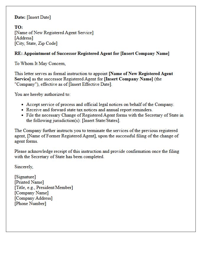 Letter Of Instruction Appointing Successor Corporate Registered Agent